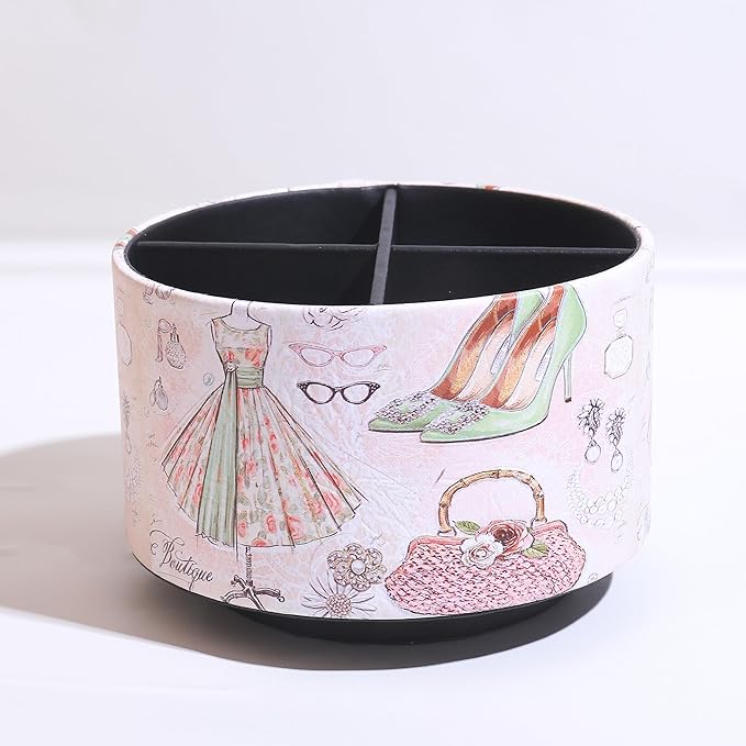 360° Rotate Desk Pen Organizer, Makeup Brush Holder Organizer, Makeup Organizers Countertop, TV Remote Control Holder,Leather Remote Caddy,Dual-Purpose Art Supply Pencil Cup (Fashion illustration)