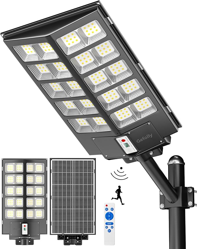 Gefolly SL-6200W Solar Street Light Outdoor 620000LM Wide Angle Commercial Parking Lot Lights Dusk to Dawn 6500K Flood Security Light IP67 Lamp for Basketball Court, Yard, Road