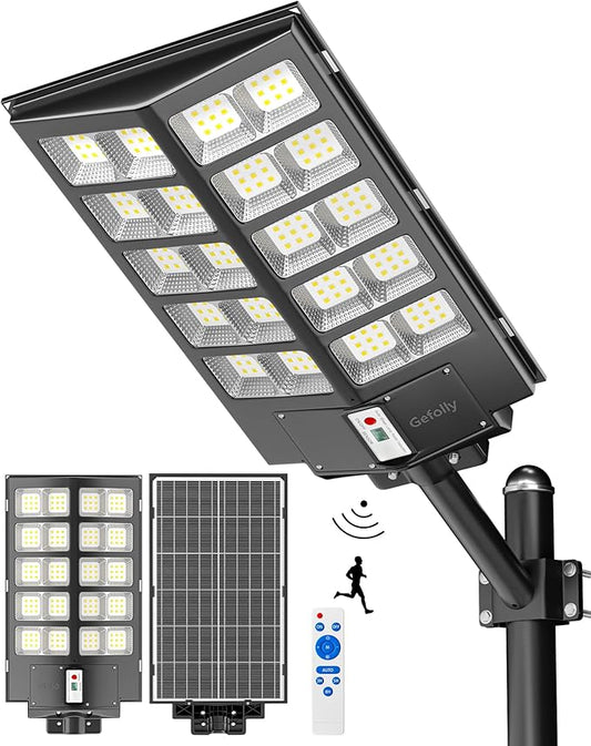 Gefolly SL-6200W Solar Street Light Outdoor 620000LM Wide Angle Commercial Parking Lot Lights Dusk to Dawn 6500K Flood Security Light IP67 Lamp for Basketball Court, Yard, Road