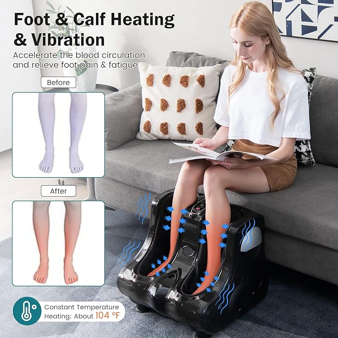 COSTWAY Foot and Calf Massager, Shiatsu Heated Electric Foot Massager with Heating, Vibration, Deep Kneading, Tilt Base, Washable Sleeves, Leg Massager for Relaxation, Foot Pain Relief