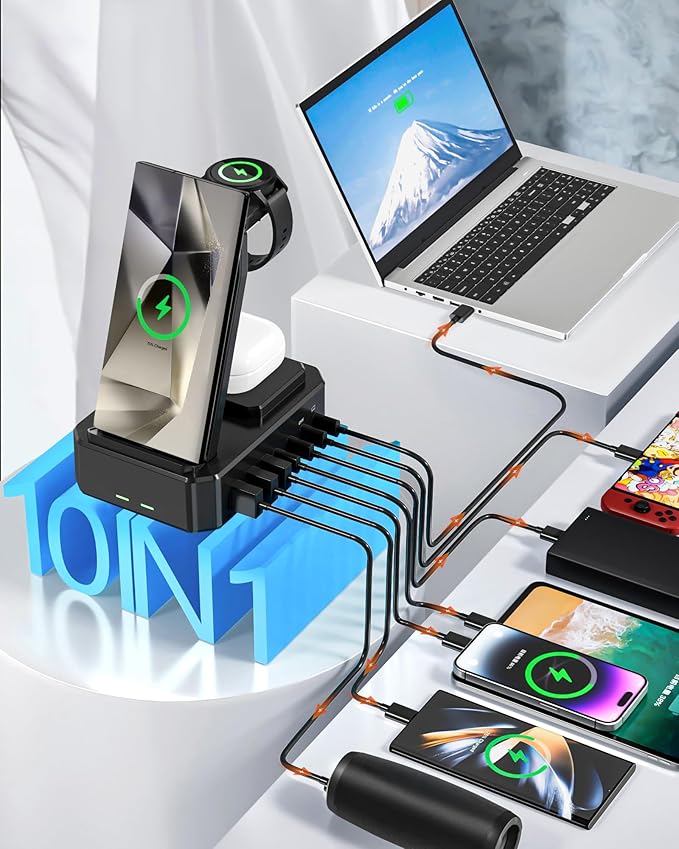 Wireless Charger for Samsung,300W 10 in 1 Wireless Charging Station, 65W USB C Fast Charging Stand for Samsung S25 Ultra/S24/S23/S22/Note 20,Galaxy Watch Ultra7/6/5,Galaxy Buds(Not for Apple Watch)