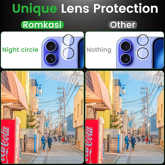 4 Pack Privacy Screen Protector for iPhone 16 Plus 6.7 Inch with 4 Pack Camera Lens Protector, Anti Spy Tempered Glass Film, Anti-Scratch, Touch Sensitive, Case Friendly