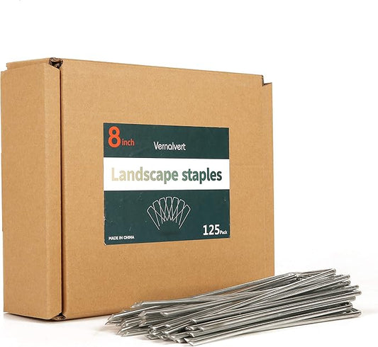 8'' 8 Gauge Heavy Duty Garden Landscape Staples, 125 Pack Anti-Rust Galvanized Garden Stakes, U-Shaped Lawn Sod pins for Anchoring Weed Barrier and Landscape Fabric, Netting