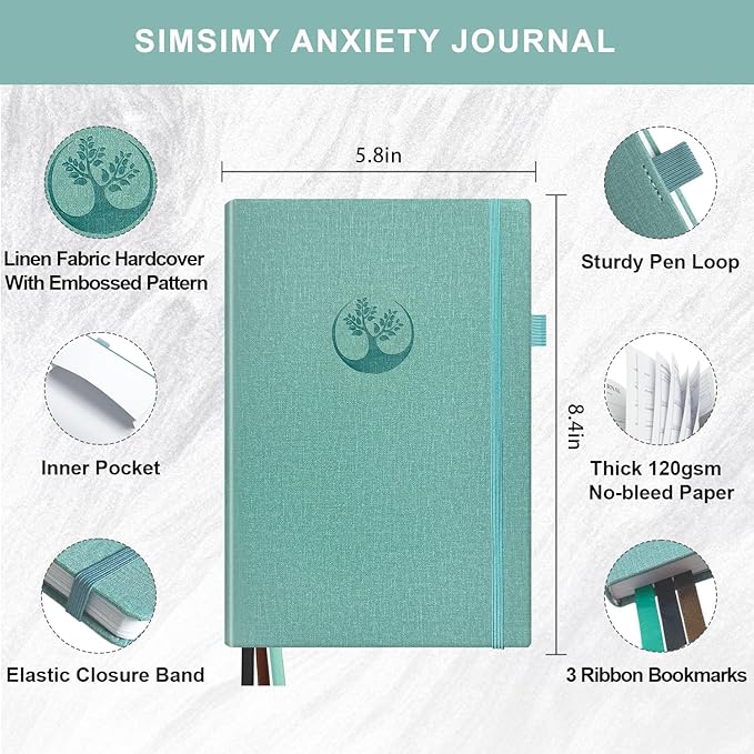 Mental Health & Anxiety Journal, 91 Days Mood Tracker Journal for Mindfulness, Self Care & Stress Relief, Guided CBT Journal with Mental Health Coloring Book Pages & Dream Diary to Record, Wellness Gifts for Women Men