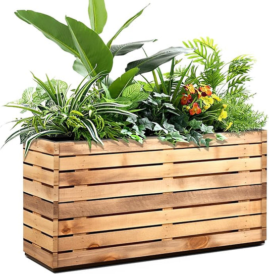 Tall Metal Planter, 15" W×16.3" H Large Rectangular Planter Box for Outdoor or Indoor, All-Weather Durable Plant Box with Drainage Holes & Removable Shelf for Patio, Porch, Garden, Trees, Flowers