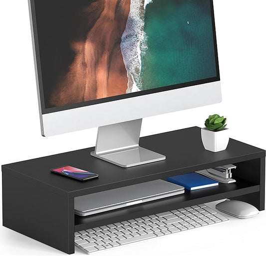 FITUEYES Monitor Stand - 2 Tier Computer Monitor Riser with 21.3 Inch Shelf, Wood Desktop Stand for Laptop Computer Screen, Desk Organization, Office Supplies