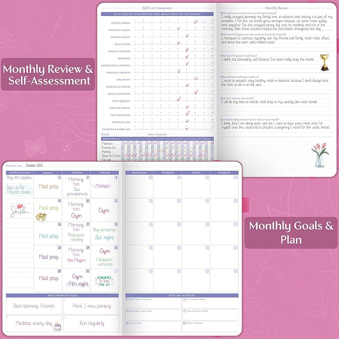 Legend Self-Care Journal – Guided Daily Reflection Notebook for Mental & Physical Health – Mood & Personal Development – 3-Month, 7x10” (Violet Blossom)