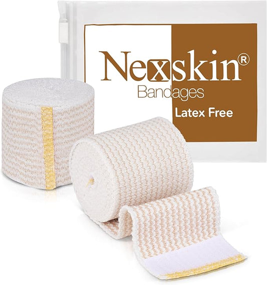 Premium Elastic Bandage Wrap (2” Wide, 2 Pack) - Nexskin Latex Free Athletic/Medical Compression Bandages Hook & Loop Fasteners at Both Ends - Lifetime Washable & Reusable Bandages