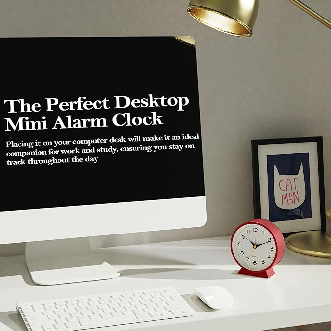 AYRELY® 4.5" Analog Alarm Clock,Small Retro Desk Clock Battery Operated,Slient Metal Table Clock with Light for Living Room Decor,Bedroom,Bedside,Shelf (red)