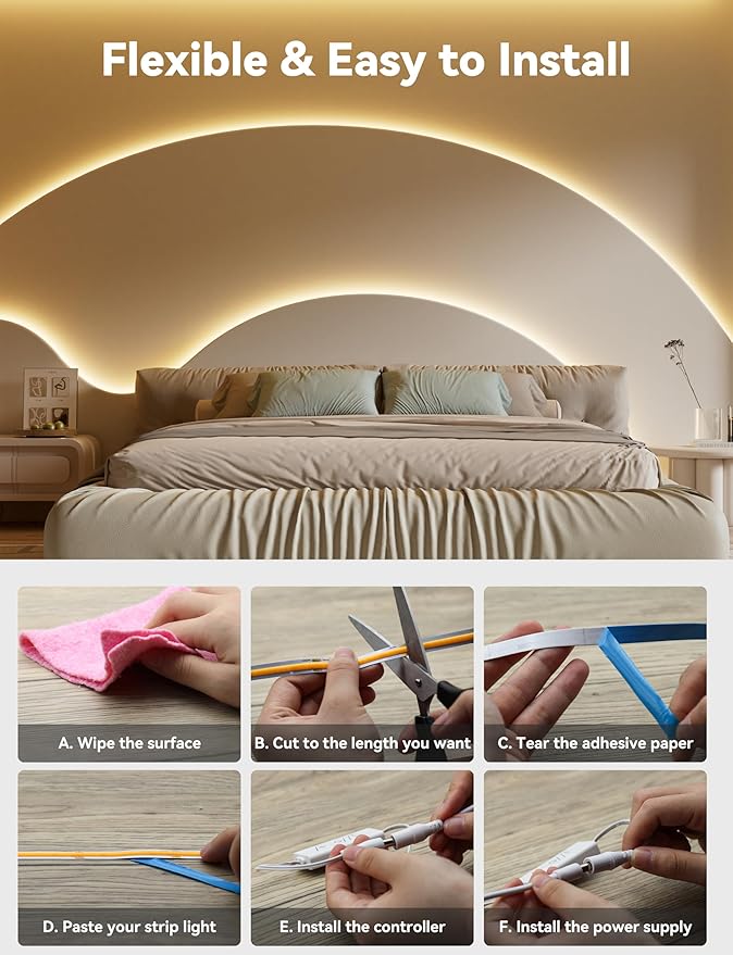 PAUTIX COB LED Strip Light 16.4ft,Engineering Level UL Listed Warm White 2700K,CRI93+ Super Bright High Lumen,Dimmable 24V Flexible LED Tape Light with RF Remote,for Cabinets,Home&Office DIY Lighting