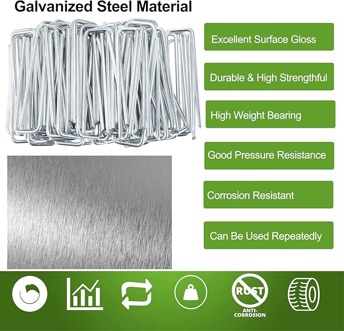 Finderomend 500 Pack Landscape Staples and 50 Pack Gaskets,11 Gauge 6" Galvanized Steel Garden Staples with Black Pads,Landscape Pins Turf Staples for Securing Weed Barrier Fabric Artificial Grass