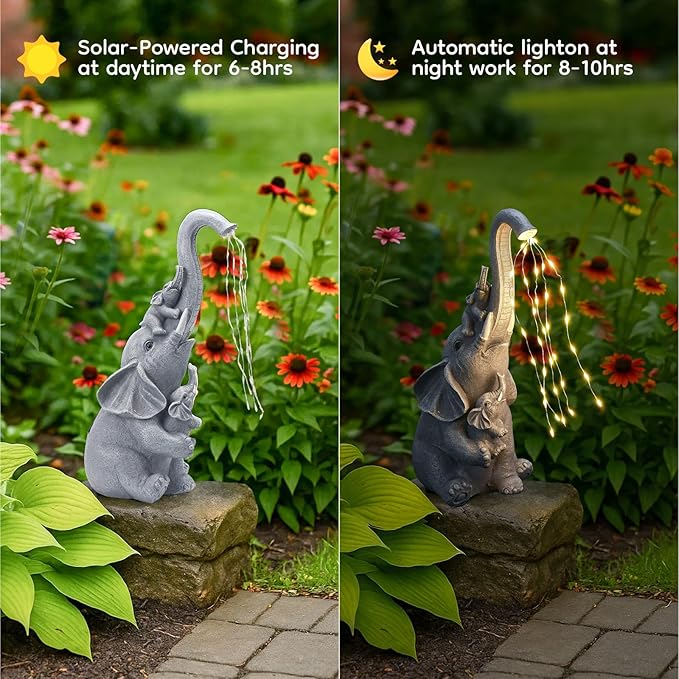 Solar Elephant Garden Statue Decor with Constant LED Lights - Lawn Patio Yard Balcony Lucky Elephant Ornaments,Unique Holiday Housewarming Gifts