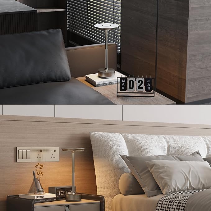 Cordless Table Lamp, LED Rechargeable Table Light with 3 Temp Settings, Stepless Dimming, 5000mAh Battery, USB-C, Memory, Aluminum Alloy, for Home, Patio, Restaurant, Outdoor. Silver