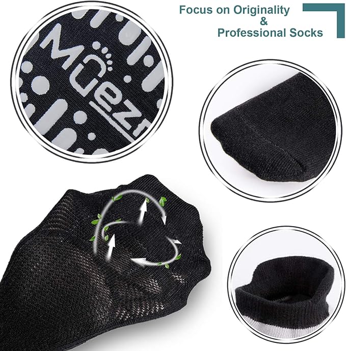 Muezna Non Slip Yoga Socks for Women, Anti-Skid Pilates, Barre, Hospital Socks with Grips, Size 5-10