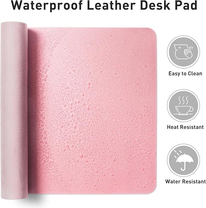 Aothia Leather Desk Pad Protector, Mouse Pad, Office Desk Mat, Non-Slip PU Leather Desk Blotter, Laptop Desk Pad, Waterproof Desk Writing Pad for Office and Home (31.5" x 15.7", Fairy Pink)
