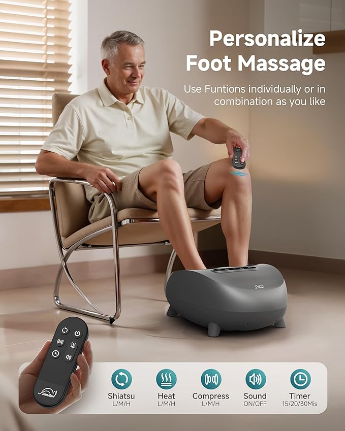Snailax Foot Massager with Heat and Compression, Shiatsu Foot Massager for Neuropathy and Plantar Fasciitis, Deep Kneading, Rolling, Remote Control, Fits up to Size 14, Gifts