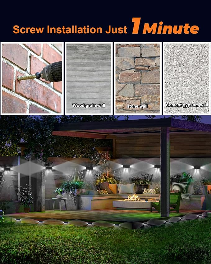 8 Pack 3-Side Solar Fence Lights Outdoor Waterproof with Cool White LED Spot Lens, for Wall, Deck, Patio, Yard, Rail, Garage, Pool, Designed for Enhanced Security, Easy Install