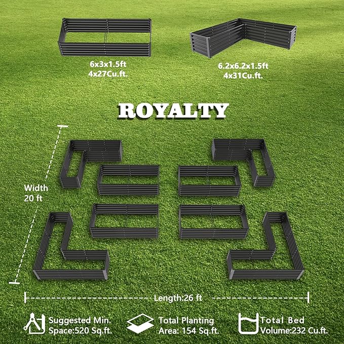 A ANLEOLIFE 8-Pack 6X3X1.5ft & 74x74x18 in Deep Root Galvanized Raised Garden Beds Outdoor for Planting Vegetables Flowers Herb, Quartz Grey