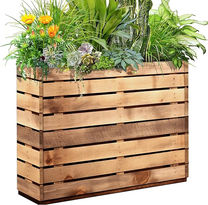 Tall Metal Planter, 9" W×25.6" H Large Rectangular Planter Box for Outdoor or Indoor, All-Weather Durable Plant Box with Drainage Holes & Removable Shelf for Patio, Porch, Garden, Trees, Flowers