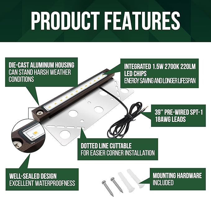 GKOLED 6.8 Inches LED Hardscape Lights, Low Voltage Retaining Wall Light Waterproof, 12V AC/DC Landscape Lighting, 1.5W 2700K, Classic Step Lights Outdoor, Die-cast Aluminum Housing