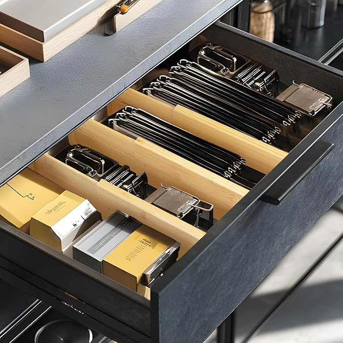 VaeFae 3 Pack Bamboo Drawer Dividers, 4" High Adjustable 11.9-17.1" Clothes Drawer Organizers, Expandable Separators for Bedroom/Bathroom/Kitchen/Office Storage