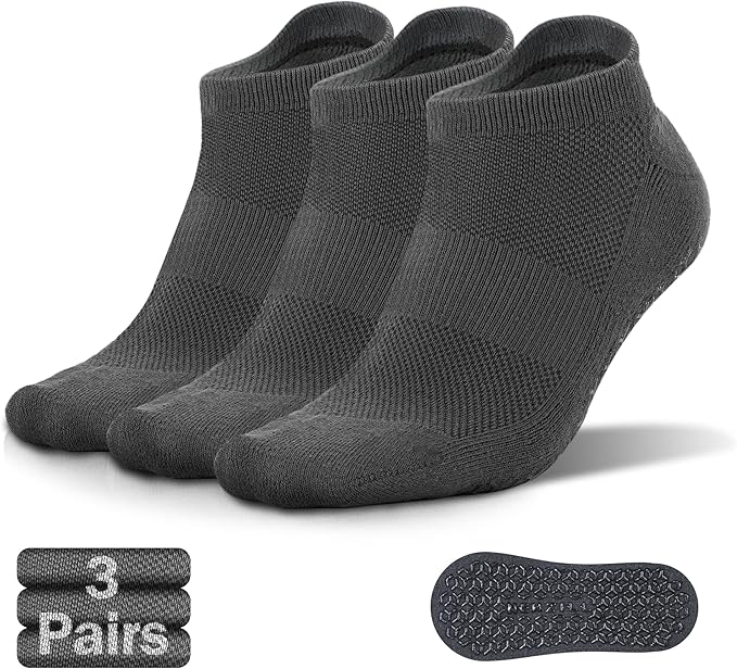 NEWZILL 3 Pairs Non Slip Yoga Socks With Grips for Women & Men, Unisex Anti Skid Socks for Pilates Barre Workouts Hospital