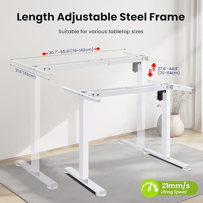 farexon Electric Stand Up Desk Frame Workstation, Dual-Beam Standing Desk Legs with Wheels&Hooks,170 lbs Capacity up to 71" x 40" Desktops, Ergonomic Table Base Workstation, White Frame Only
