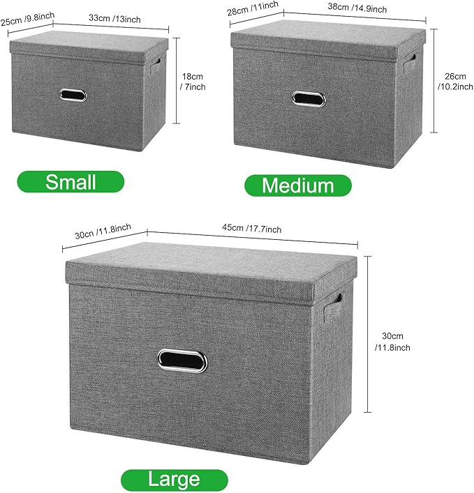 Linen Fabric Collapsible Storage Bins with Removable Lids and Handles, Washable Storage Box Containers Baskets Cube with Cover for Bedroom,Closet,Office,Living Room,Nursery (Green, Small)