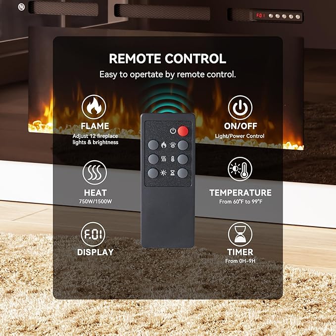 80” TV Stand with 36” Electric Fireplace, Large Modern Media Entertainment Center with Storage Cabinet and 12 Colors LED Lights for TVs Up to 90",White and Black