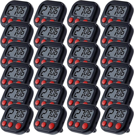 Leumoi 24 Pcs Digital Kitchen Timers Magnetic Back Timers Bulk Large Screen Loud Alarm On/Off Switch Minute Second Count up Countdown Memory Setting for Cooking Classroom Exercise(Black and Red)