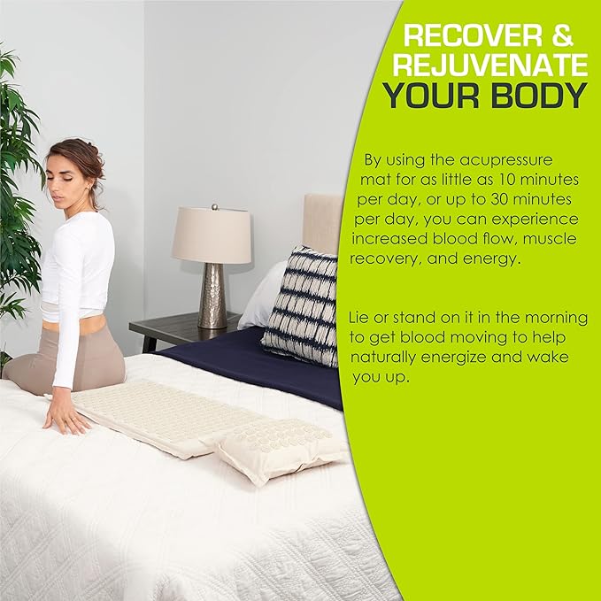 ProsourceFit Ki Acupressure Mat and Pillow Set with 100% Natural Linen for Back/Neck Pain Relief and Muscle Relaxation, Sand Dunes