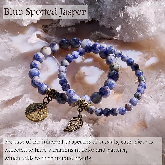 Bivei Natural Semi Precious Gemstone beads bracelet for women - Life Tree and Leaf Charm Energy Reiki Crystal Stretch Bracelets