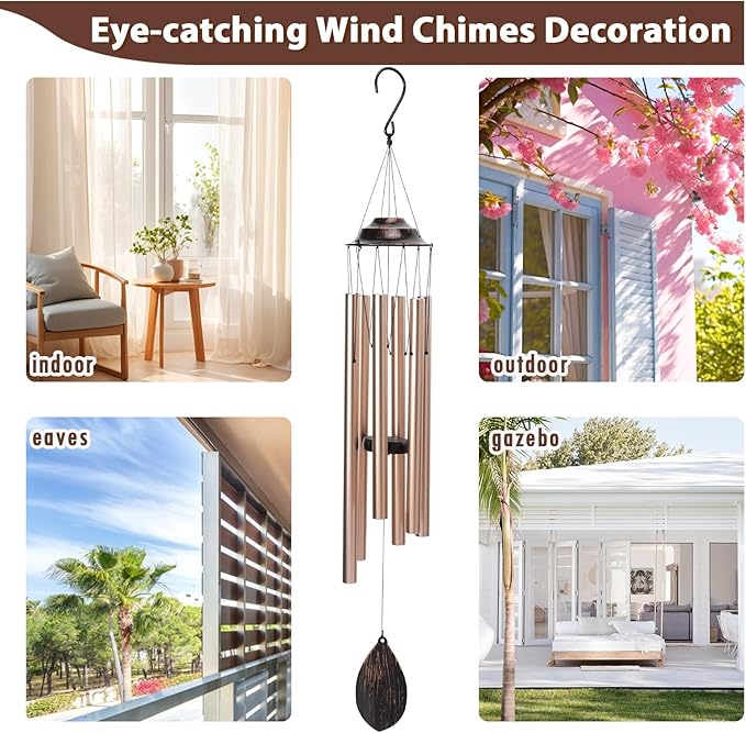 MUMTOP Wind Chimes for Outside - Deep Tone Memorial Sympathy Wind Chimes Outdoor, 38.5 Inch Windchimes Clearance for Garden, Patio,Yard Decor Gift (Golden)