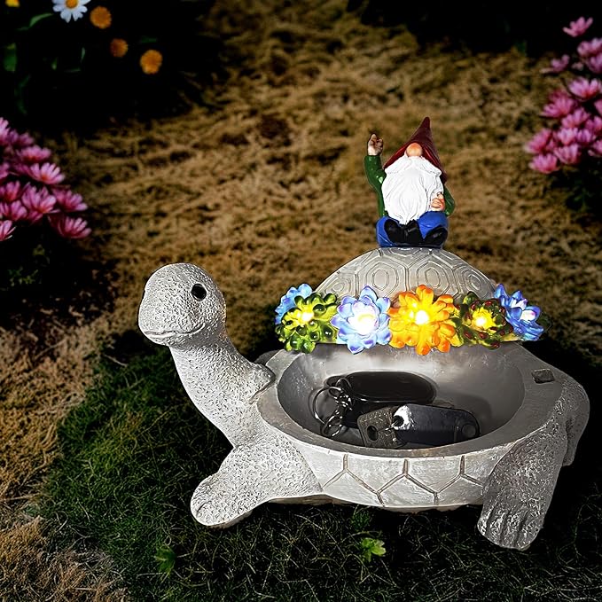Gnome Hide a Key Outside Turtle Garden Decor Outdoor Key Hider Statues Funny Decorations for Yard Patio Lawn Solar Figurine with Light Ornaments Housewarming for Women Mom Grandma