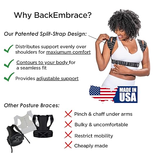 BackEmbrace Posture Corrector for Women and Men - Made in USA - Slim and Adjustable Shoulder Brace - Back Brace for Back Pain Relief - Black Drizzle XS/S