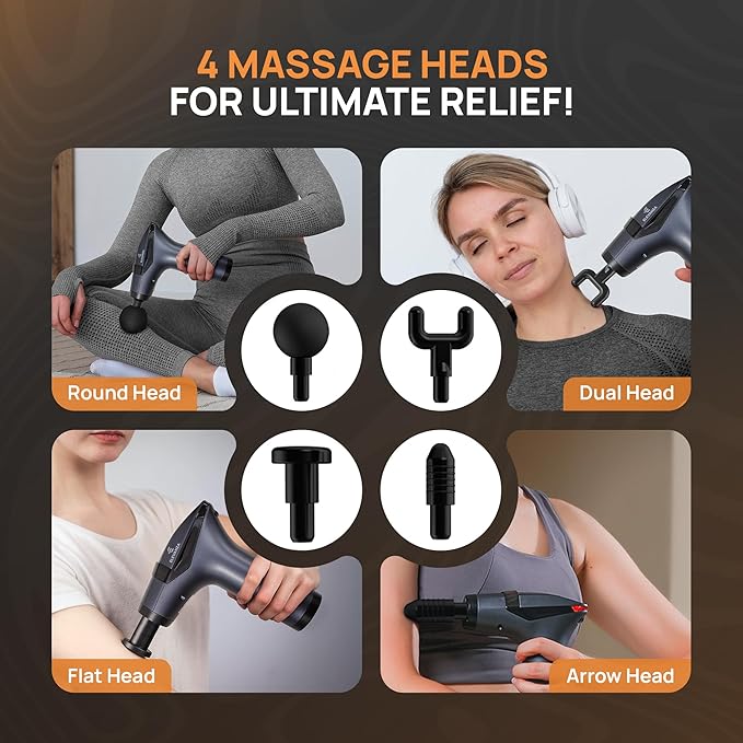 Massage Gun Deep Tissue with Muscle Massager Belt for Relaxation with Extended Handle 3-In-1 Back Massager for Pain Relief, 12 Speed Levels & 4 Replaceable Heads for Athletes, Gym Recovery and Seniors