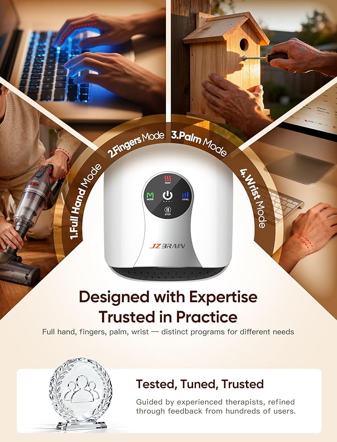 Hand Massager with Heat and Compression : Cordless Heated Full Hand Massager for Palm, Fingers, and Comfort Relief – 4 Modes 6 Intensities, Portable Rechargeable