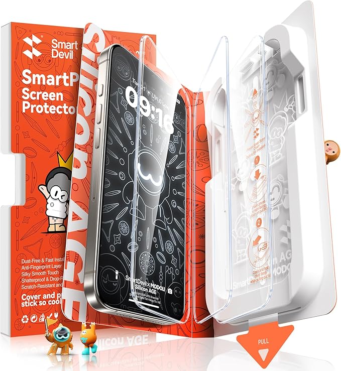 SMARTDEVIL Screen Protector for iPhone 16 Pro, HD Tempered Glass with Bubble-and-Dust-Free Box Military Grade Shatterproof & Ultra Durable, 3 Pack