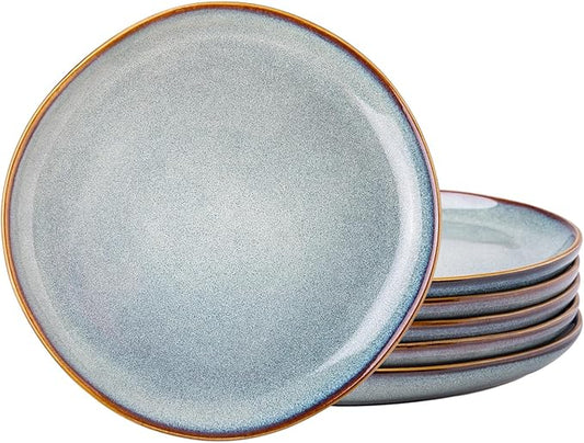 AmorArc Ceramic Dinner Plates Set of 6, 10.5 Inch Handmade Reactive Glaze Stoneware Plates, Rustic Shape Dinnerware Dish Set for Kitchen, Microwave & Dishwasher Safe, Scratch Resistant
