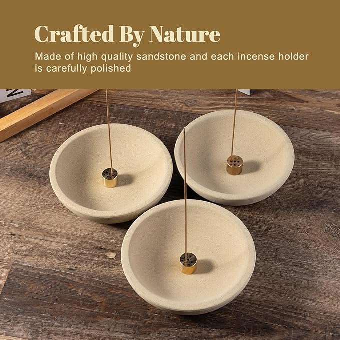 Koville Natural Marble Incense Holder, Incense Holder for Sticks with 9 Holes, Handmade Incense Burner Ash Catcher for Meditation Yoga SPA, Balsam Fir/Palo Santo/Sage/Cone (Sandstone-Brown)