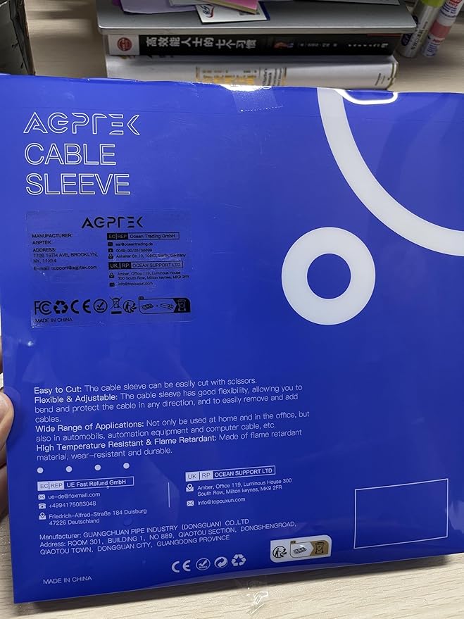 AGPTEK Cable Sleeve Cover, 2 Pack 5ft - 1.2 inch Desk Cord Organizer Cable Hider, Home Office Wire Management Computer TV Wire Loom Tubing, Pet Proof Cord Protector, from Cat Dog Chewing, Black