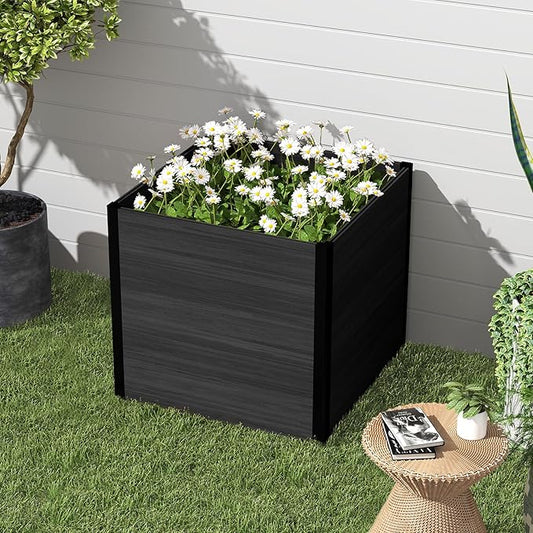 Raised Garden Bed - Expandable Design with Composite Panels & Aluminum Frame - Perfect for Flowers, Vegetables, Herbs - Outdoor Planter Box for Patio, Balcony, Backyard (Black)