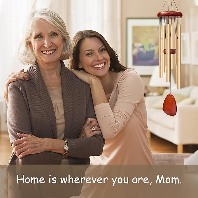 28" Wind Chimes for Outside. Deep Tone Lovely Wind Chimes with 6 Aluminum Tubes Courtyard Decoration. Windchimes Outdoor Create an Enjoyable Atmosphere & Give Mom a Gift（Gold）