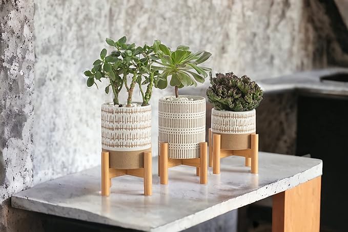 Set of 3 mini planters with stands | small plant pots for any room in your home | small plant stands with pots for indoor plants or herbs | 3 mid century planters with stands | Plants not included