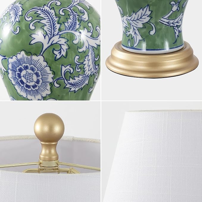 JONATHAN Y JYL3009F Grace 24" French Country Cottage Ceramic/Iron Floral Urn LED Table Lamp, Green/White for Bedroom, Living Room, Office, College