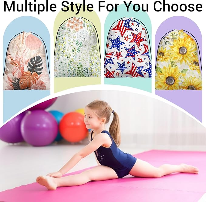 Green Leaves Gymnastics Grip Bag Waterproof Gymnastics Pouch String Bag for Gym Sports Storage