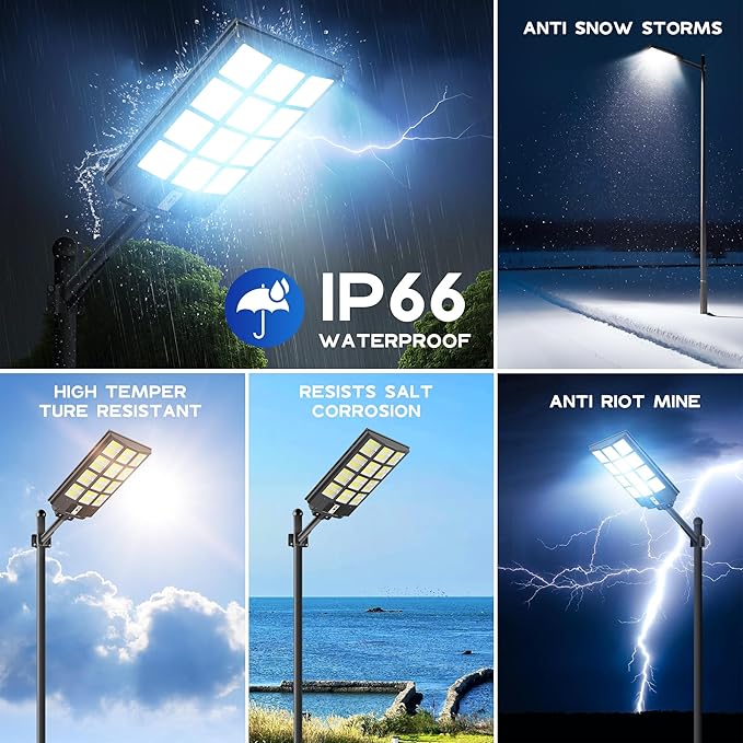 8000W Solar Street Lights Outdoor - 7000K Solar Lights Outdoor Waterproof Dusk to Dawn, Commercial Solar Parking Lot Lights with Motion Sensor, Solar Powered LED Street Light for Yard, Outside(2 Pack)