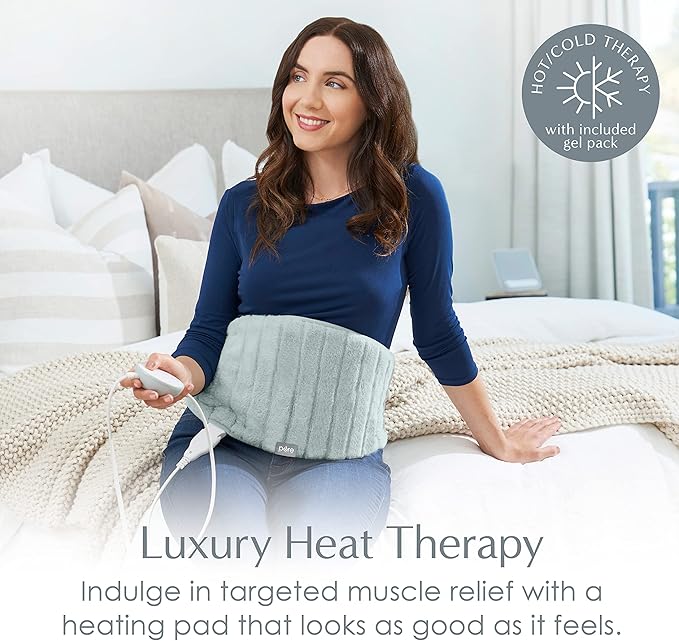 Pure Enrichment® PureRadiance™ Lumbar & Abdominal Luxury Heating Pad for Pain Relief, Patented Design, Soft Faux Fur & Micromink, 6 Heat Settings, Adjustable, Machine Washable, 9.5”x19.7” (Aquamarine)