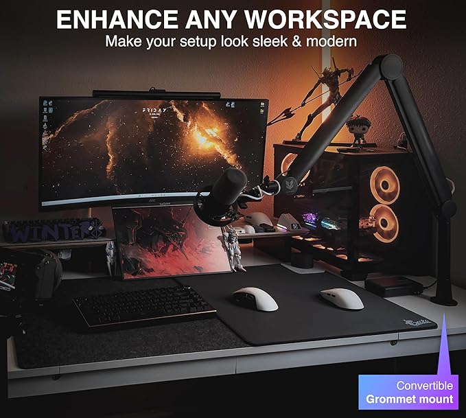 Sensic SA-30 Microphone Boom Arm, 360° Rotatable Mic Stand with 6 inch riser, Microphone Holder with 1/4", 3/8" and 5/8" Adapters, Professional Microphone Arm with Accessories, Mic Boom Arm Black