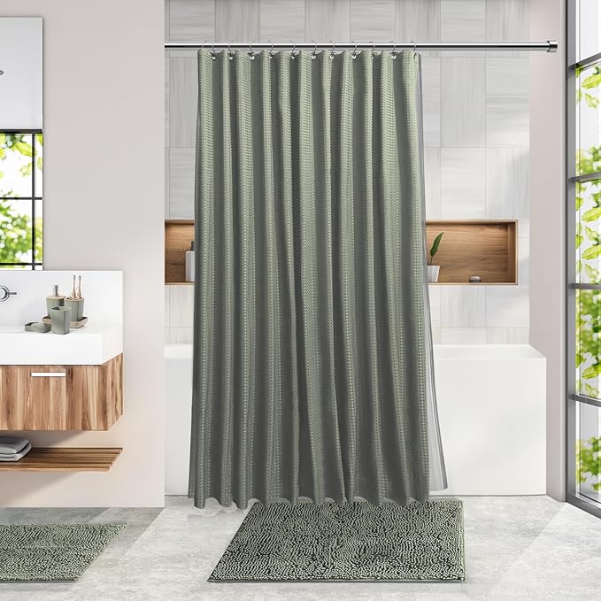 Clara Clark Bathroom Accessories Set - Sage Green Bathroom Set, 20PC Bathroom Accessory Set, Shower Curtain Set, Toilet Brush, Trash Can & Soap Dispenser
